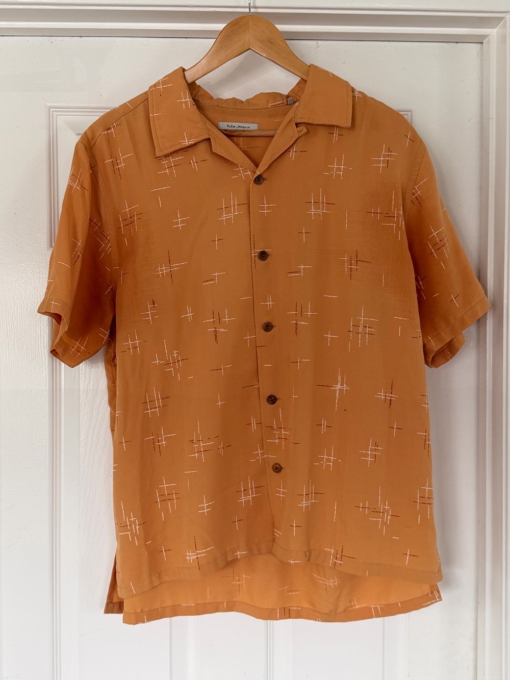 Nudie Jeans Short-Sleeve Button-Down Shirt in Orange
